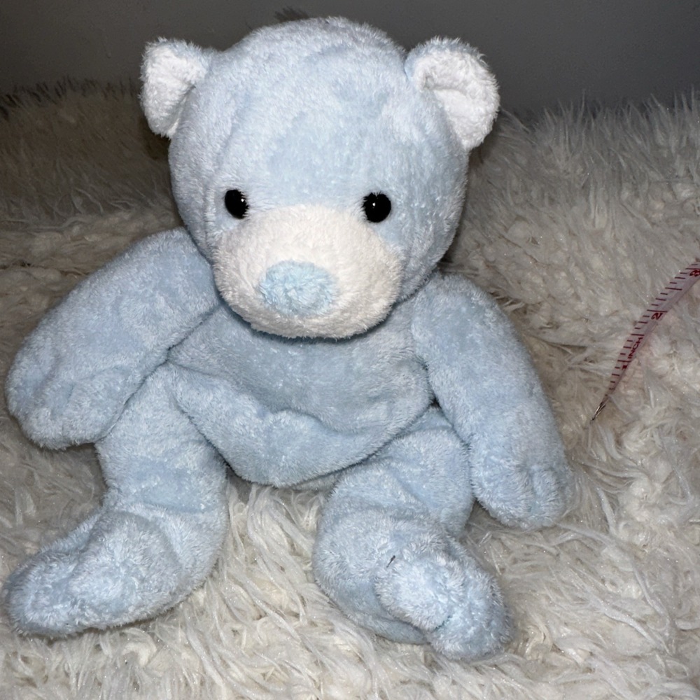 2003 Ty Pluffies Tinker The Light Blue Soft Teddy Bear Plush 9"